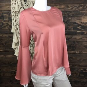 For The Republic | Satin Pleated Bell Sleeve Blouse